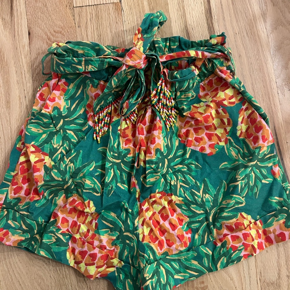 FARM Rio Green and Yellow Pineapple Print Shorts